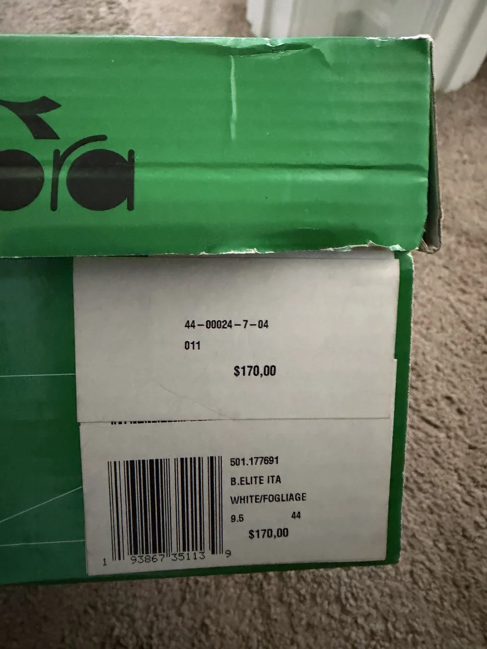 Diadora White Leather Sneakers with Dark Green Accent
